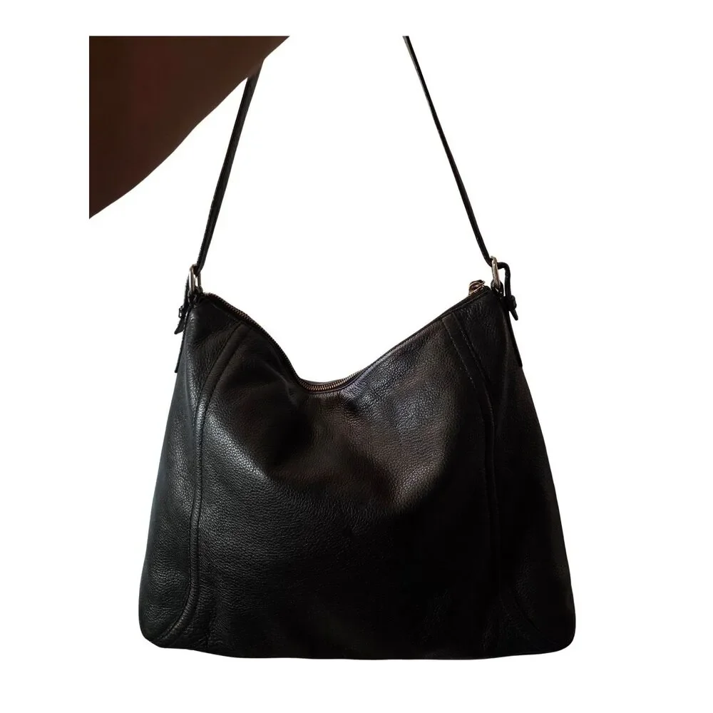 Kate Spade Black Pebbled Leather Hobo Shoulder Bag Tassel Polka Dot